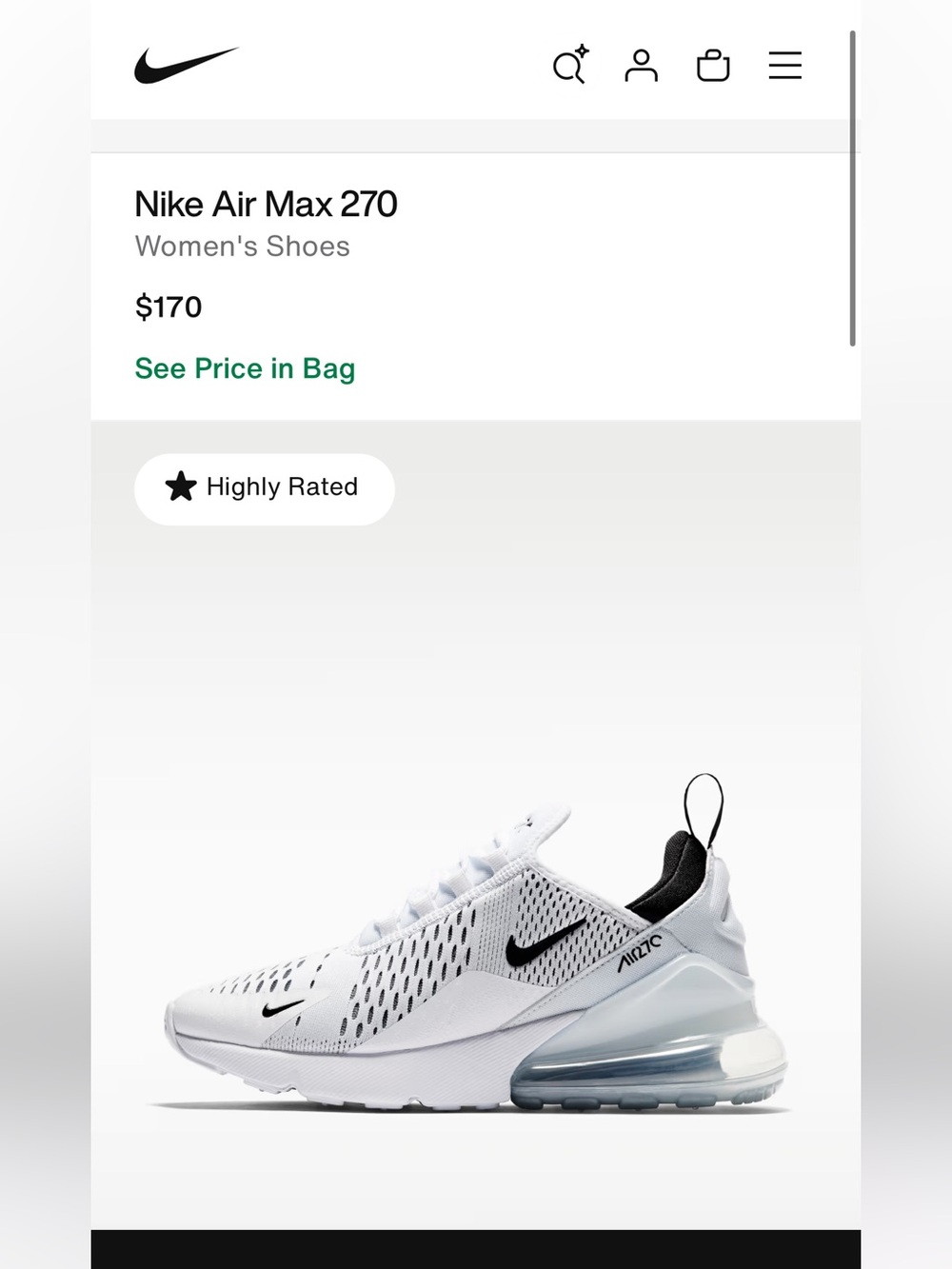 Nike Air Max 270 White and Black Women's Sneaker women size 9
